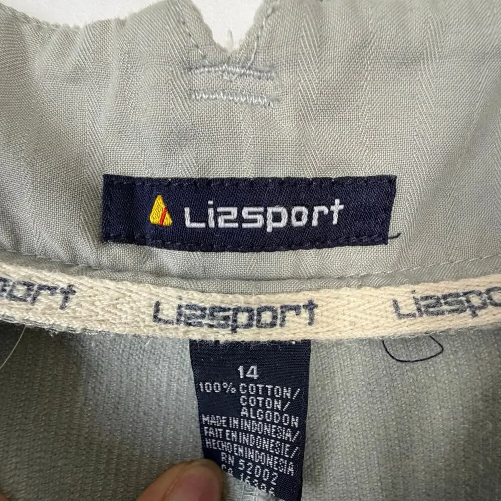 VTG Lizsport Corduroy High Rise Pants Pleated Front Spring Blue Gray Size 14